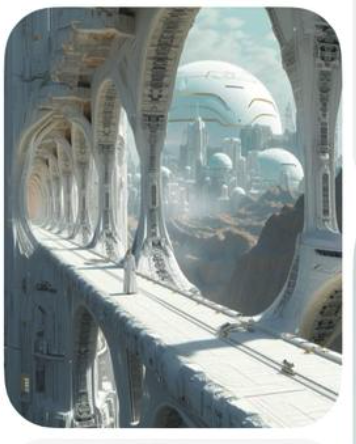 Pale futuristic arches receding into light