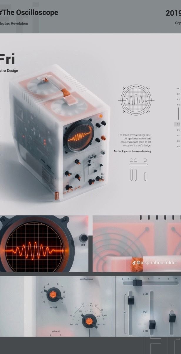 Retro oscilloscope with a glowing orange waveform