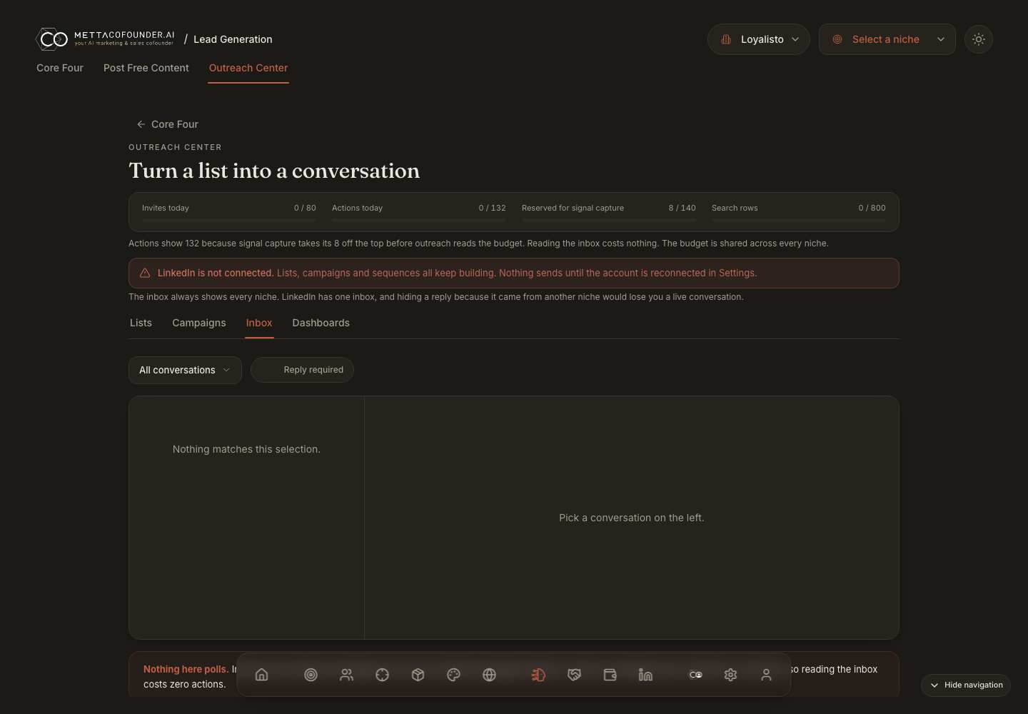 Conversion Center showing replies, booked calls and follow-ups in one queue
