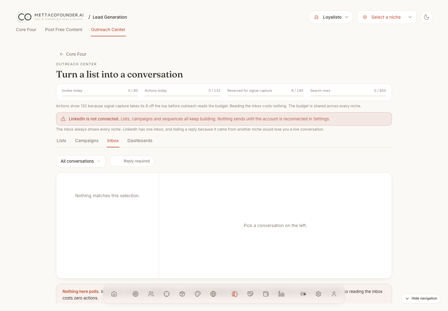 Conversion Center showing replies, booked calls and follow-ups in one queue